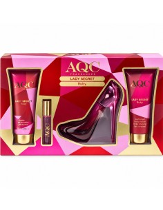 Estuche AQC Lady Secret Ruby con eau de toilette de 100 y 15 ml, gel y loción corporal de 120 ml cada uno