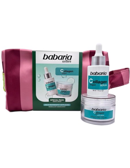 Pack Babaria Collagen Vegan con sérum de cuentagotas, crema facial en tarro y neceser