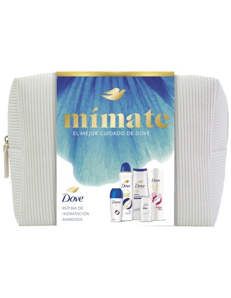 Dove neceser Mímate blanco con cinco productos de baño, hidratación corporal y cuidado de las axilas