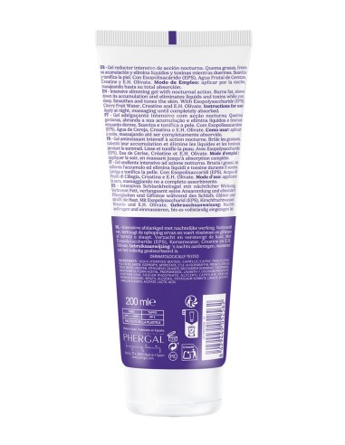 Detalle del etiquetado de Yacel Lipoescultor Noche 200 ml con ingredientes y código de barras
