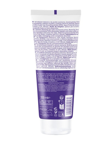 Detalle del etiquetado de Yacel Lipoescultor Noche 200 ml con ingredientes y código de barras