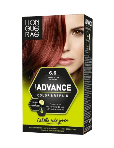 Llongueras Color Advance 6.6 Caoba Rojo con guía de resultados y contenido del estuche