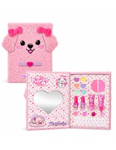 Set de maquillaje infantil Martinelia Puppies Book abierto y cerrado con estuche de perrito rosa