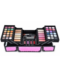 Maletín Mya Cube Deluxe abierto con sombras, maquillaje facial, productos labiales y accesorios 2