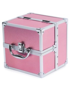 Maletín Mya Pink Super Cube cerrado en color rosa con perfiles plateados, asa y cierre frontal