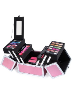 Maletín Mya Pink Super Cube cerrado en color rosa con perfiles plateados, asa y cierre frontal 2
