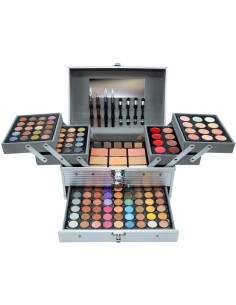 Cofre Mya Travel Profesional de 168 colores cerrado, con acabado plateado, asa y cierres frontales 2