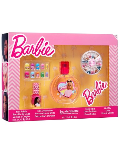 Estuche Barbie con eau de toilette de 50 ml, esmalte, uñas postizas, decoraciones para uñas y lima