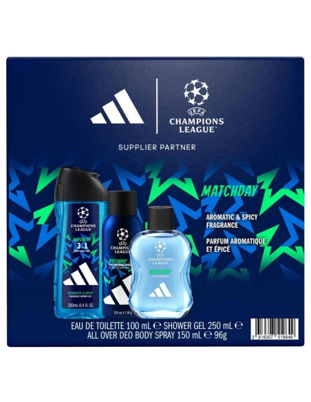 Estuche azul Adidas UEFA Champions League Matchday de tres productos para hombre