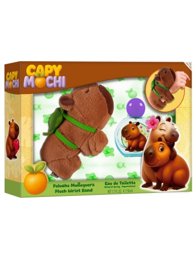 Capy Mochi set infantil con colonia vaporizador de 50 ml y peluche muñequera de capibara