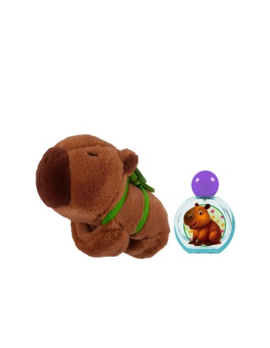 Frasco Capy Mochi Eau de Toilette de 50 ml con tapón violeta y dibujo de capibara