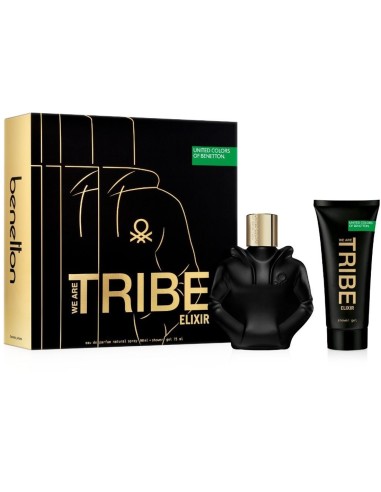 Set Benetton We Are Tribe Elixir con Eau de Parfum de 90 ml y gel de ducha de 75 ml en estuche negro y dorado
