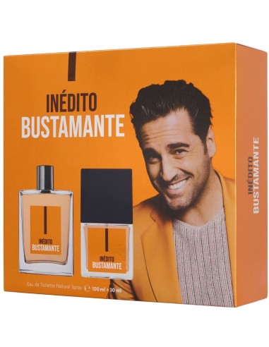 Estuche naranja Bustamante Inédito para hombre con Eau de Toilette en vaporizadores de 100 y 30 ml