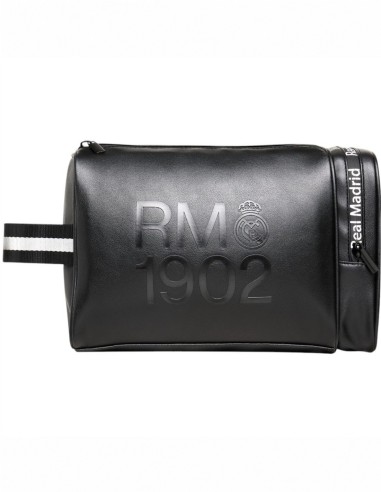 Neceser premium negro Real Madrid con cierre de cremallera, escudo y detalle RM 1902