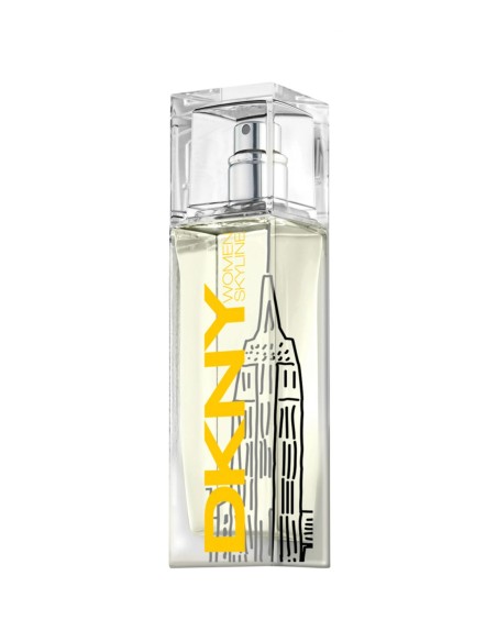 DKNY Women Skyline Eau de Parfum de 30 ml con frasco alargado, dibujo de rascacielos y logotipo amarillo