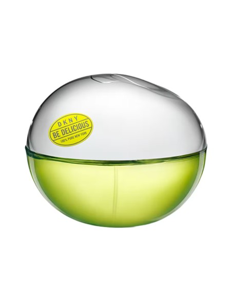 Frasco de DKNY Be Delicious EDP 100 ml con forma de manzana y parte superior plateada