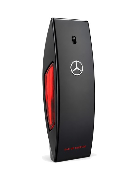 Frasco negro de Mercedes-Benz Club Black EDP 100 ml con estrella plateada y detalle rojo