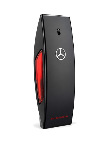 Frasco de Mercedes-Benz Club Black EDP 50 ml con estrella plateada y detalle rojo