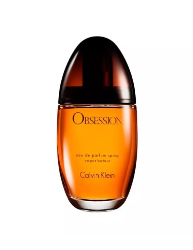 Frasco ovalado de Calvin Klein Obsession EDP 100 ml con perfume ámbar y tapón oscuro