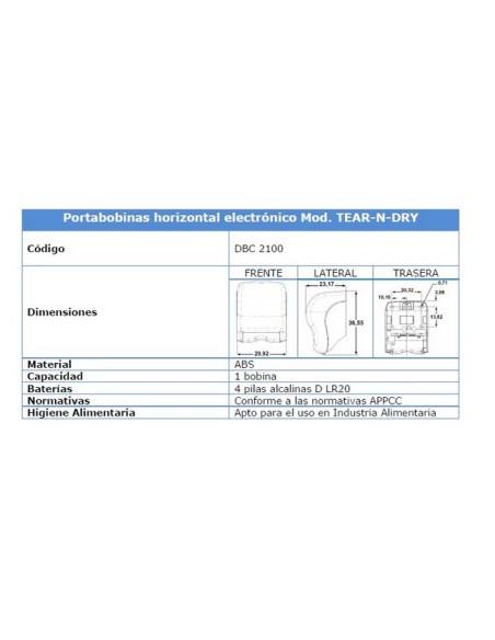 DISPENSADOR BOBINAS ELECTRONICO MOD. TEAR-N-DRY